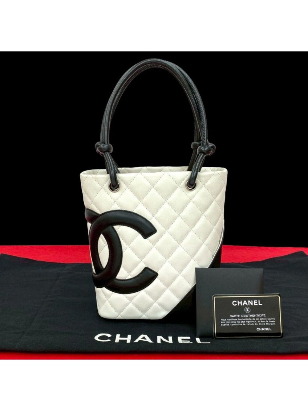 Chanel Cambon Line Small Coco Leather Mini Handbag White Black